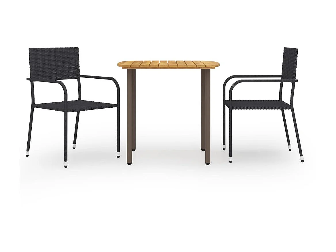 Ensemble de salle à manger de jardin 3 pcs Résine tressée Noir 4