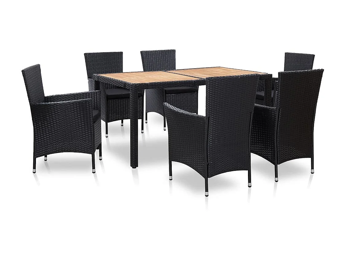 Salon de jardin 7 pcs avec coussins Résine tressée Noir 44