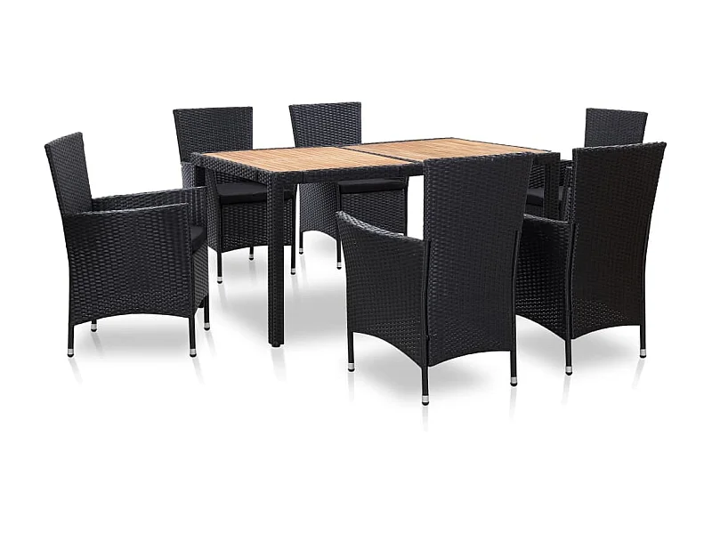 Salon de jardin 7 pcs avec coussins Résine tressée Noir 44