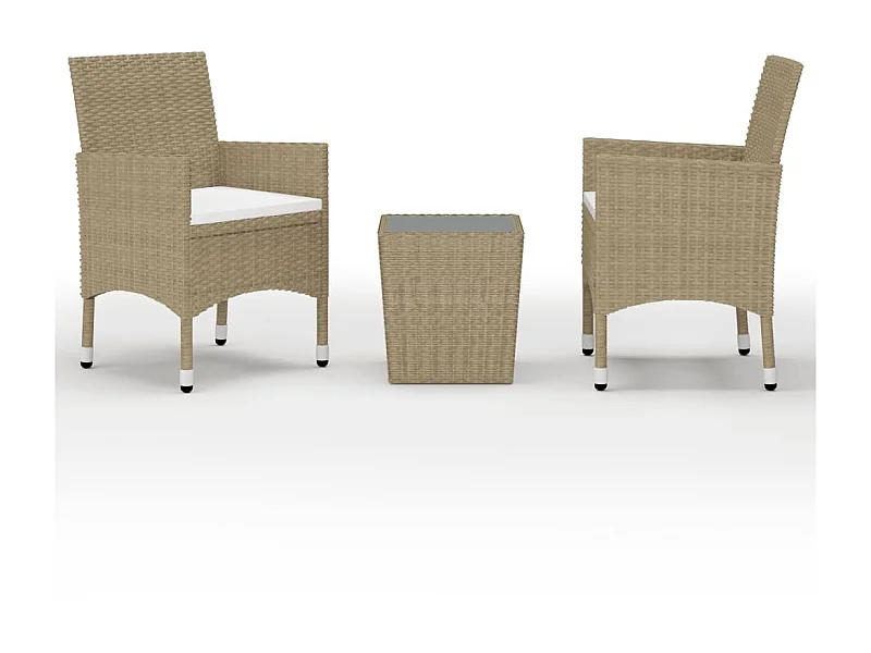 Ensemble de bistro 3 pcs Résine tressée et verre trempé Beige 2