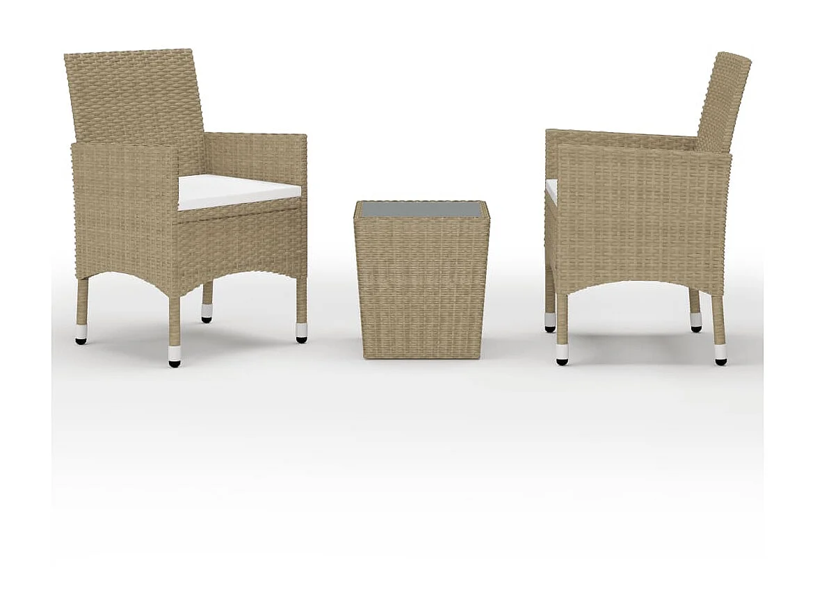 Ensemble de bistro 3 pcs Résine tressée et verre trempé Beige 2