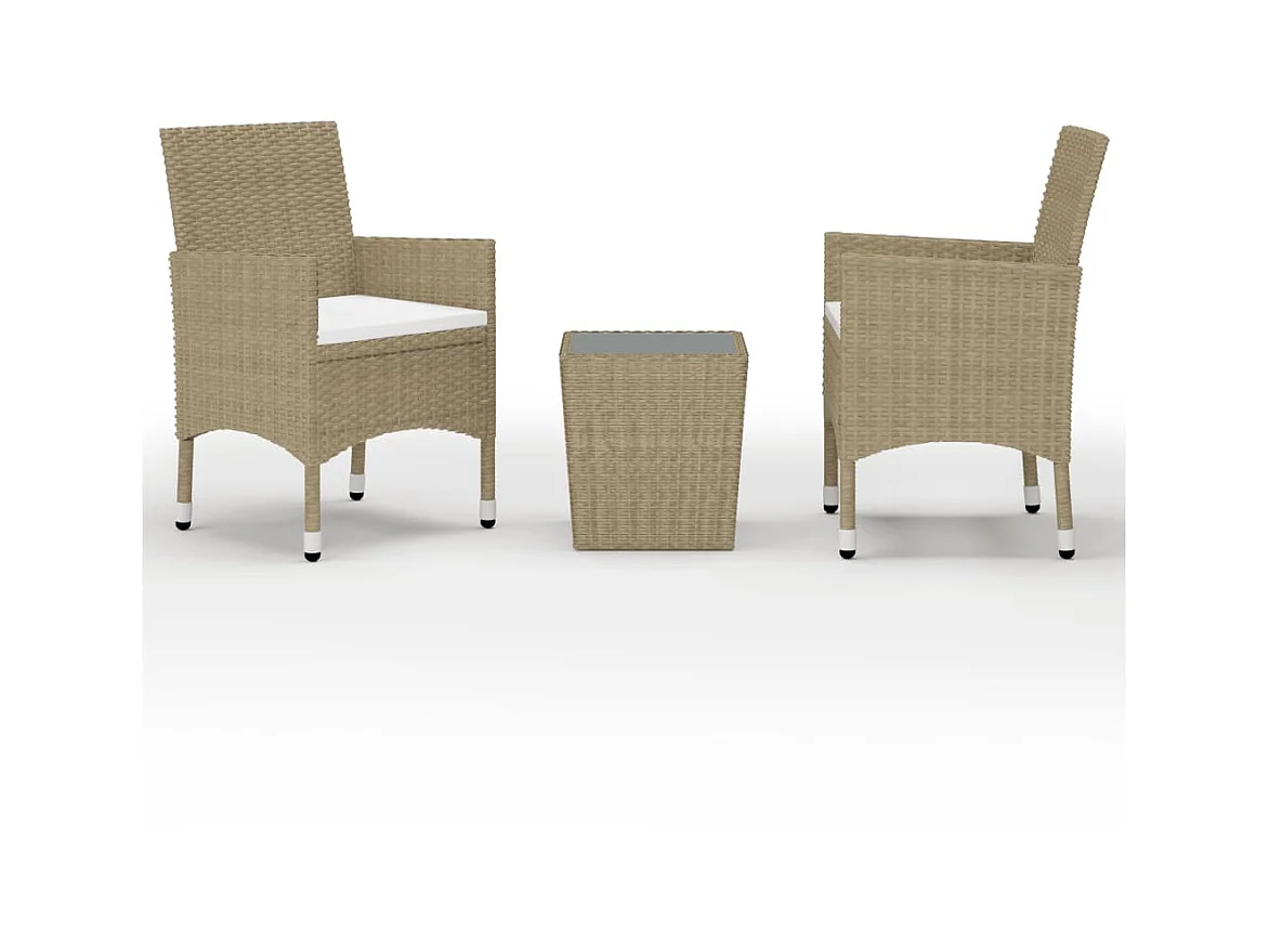 Ensemble de bistro 3 pcs Résine tressée et verre trempé Beige 2