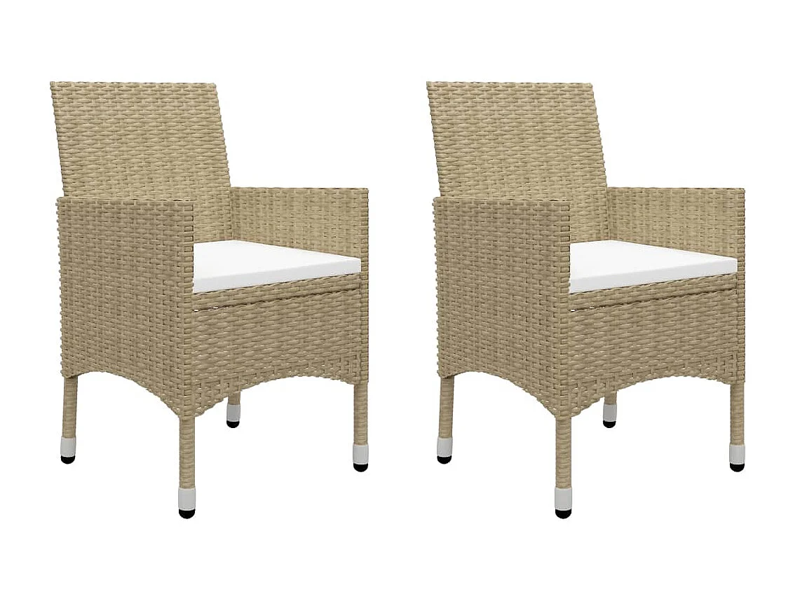 Ensemble de bistro 3 pcs Résine tressée et verre trempé Beige 2