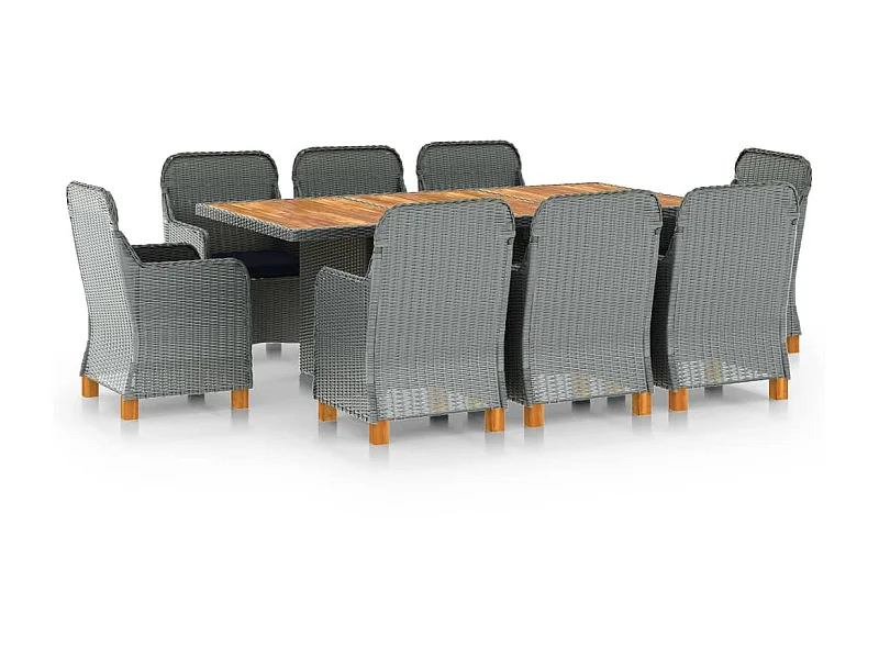 Mobilier à dîner 9 pcs avec coussins Résine tressée Gris clair 5