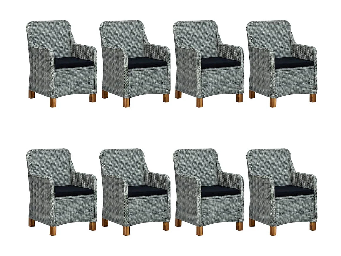 Mobilier à dîner 9 pcs avec coussins Résine tressée Gris clair 5
