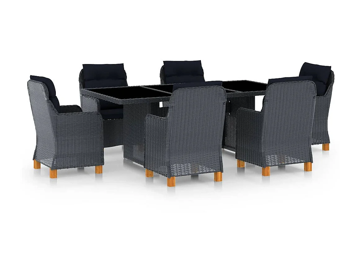 Mobilier à dîner 7 pcs avec coussins Résine tressée Gris foncé 4