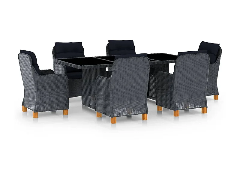 Mobilier à dîner 7 pcs avec coussins Résine tressée Gris foncé 4