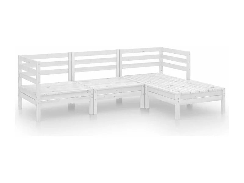 Salon de jardin 4 pcs Bois de pin massif Blanc 5
