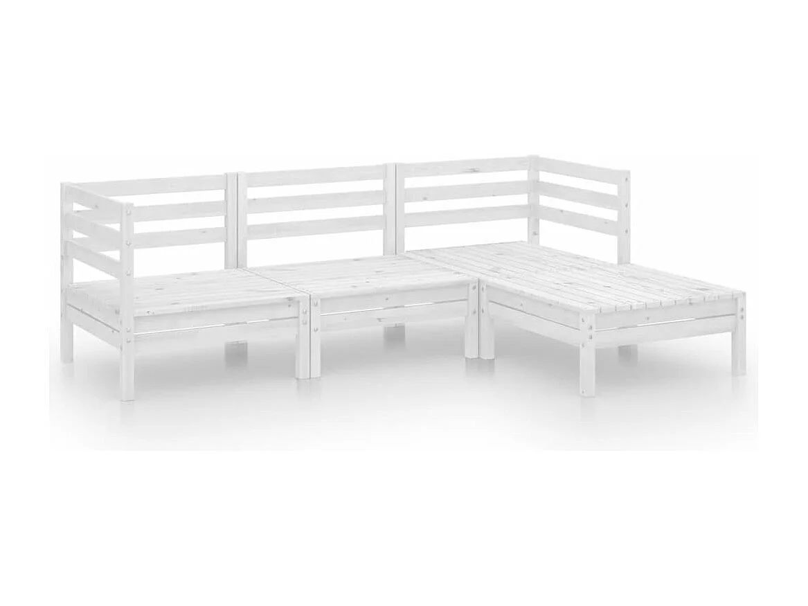 Salon de jardin 4 pcs Bois de pin massif Blanc 5