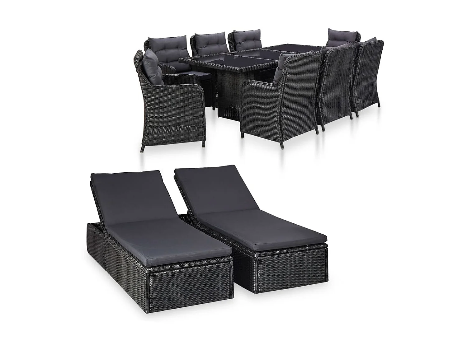 Ensemble à dîner d'extérieur 11 pcs Résine tressée Noir 2