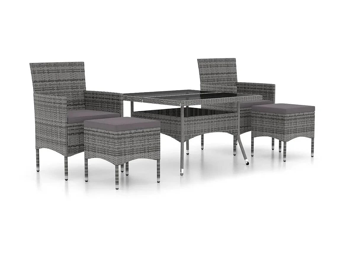 Mobilier dîner jardin 5 pcs Résine tressée et verre trempé Gris 2