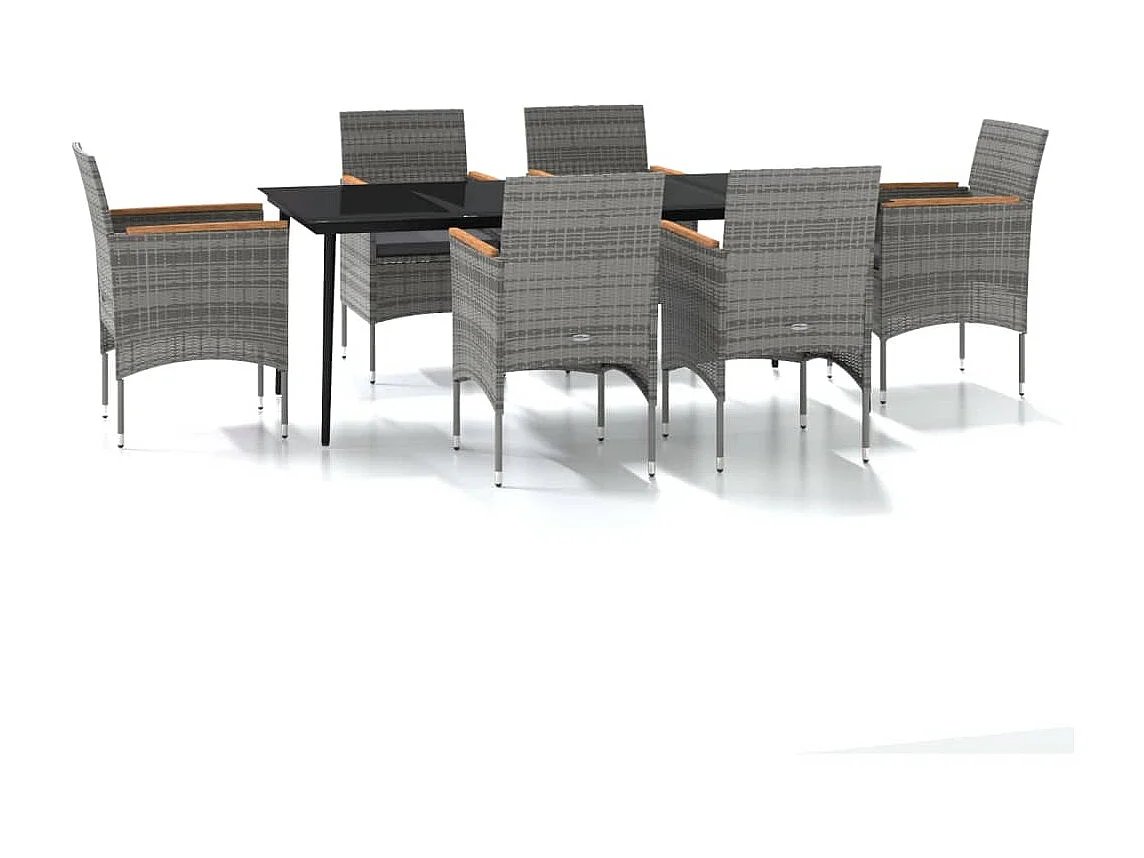 Mobilier de salle à manger de jardin coussins 7pcs Gris et noir