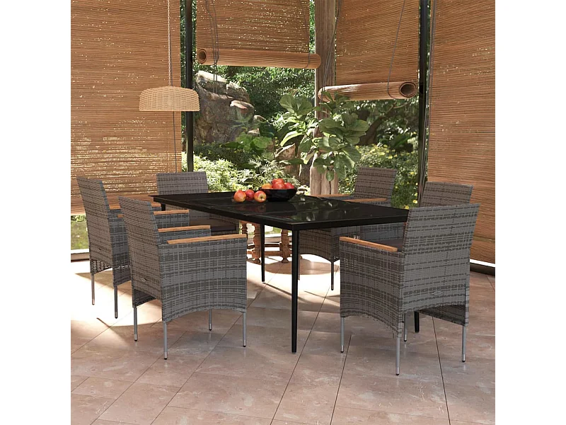 Mobilier de salle à manger de jardin coussins 7pcs Gris et noir