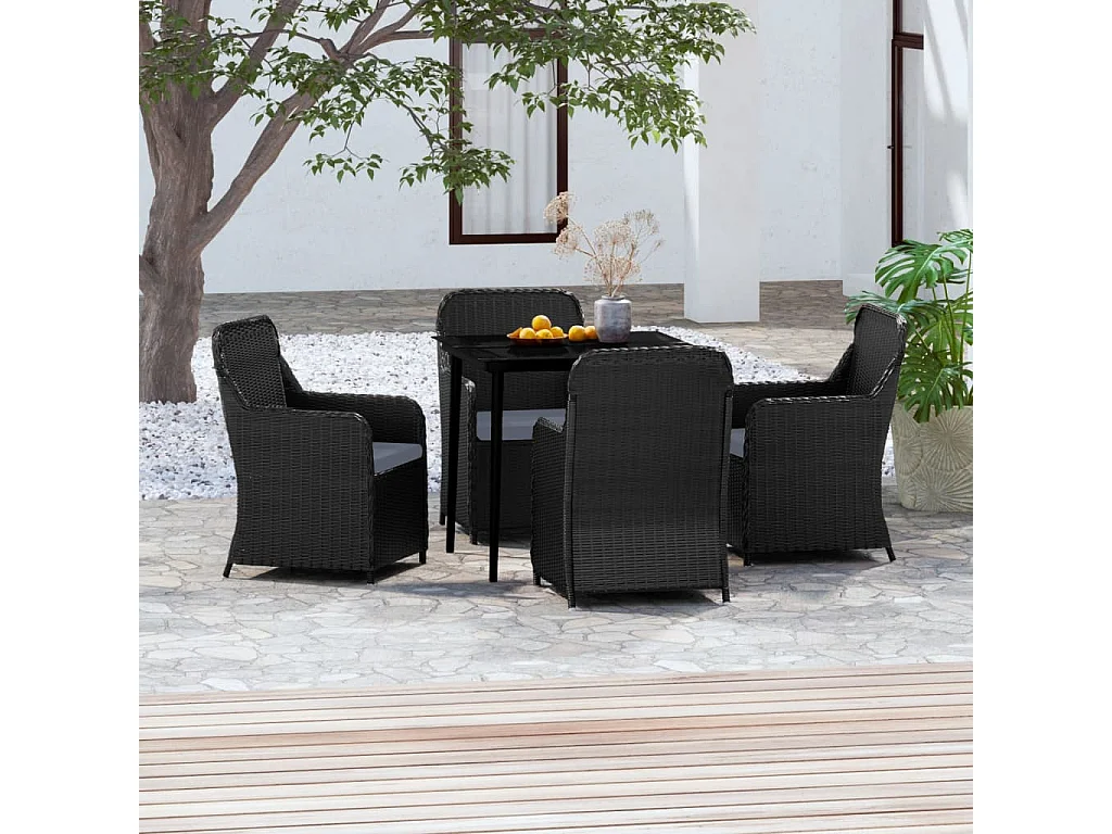 Ensemble de salle à manger de jardin avec coussins 5 pcs Noir 5