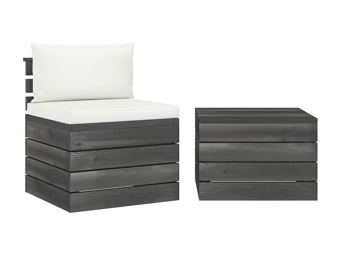 Salon palette de jardin 2 pcs avec coussins Bois de pin massif 24