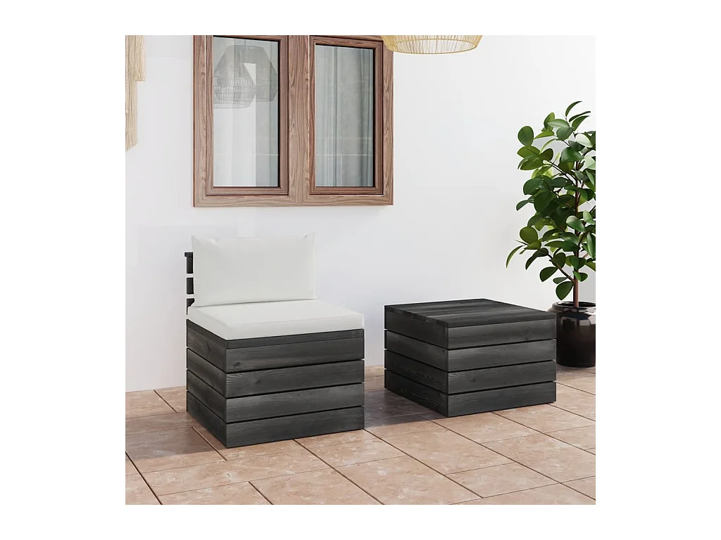 Salon palette de jardin 2 pcs avec coussins Bois de pin massif 24