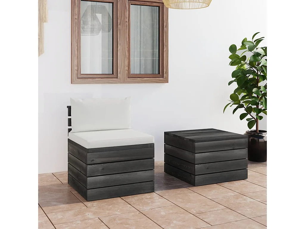 Salon palette de jardin 2 pcs avec coussins Bois de pin massif 24