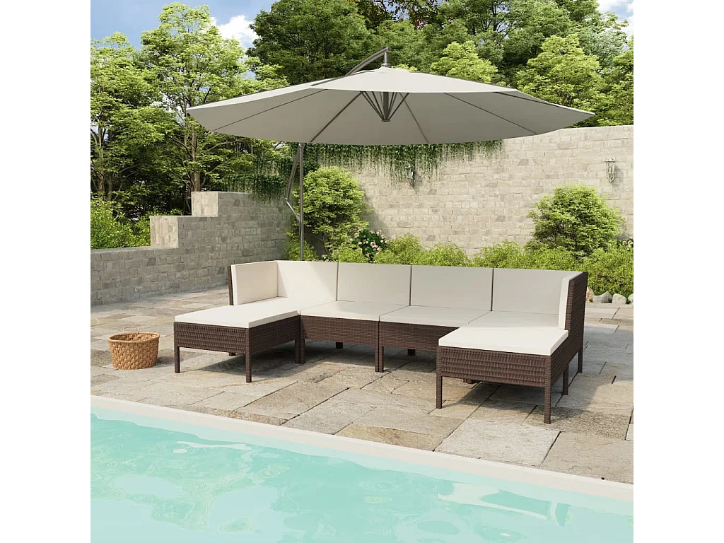 Salon de jardin 6 pcs avec coussins Résine tressée Marron 39