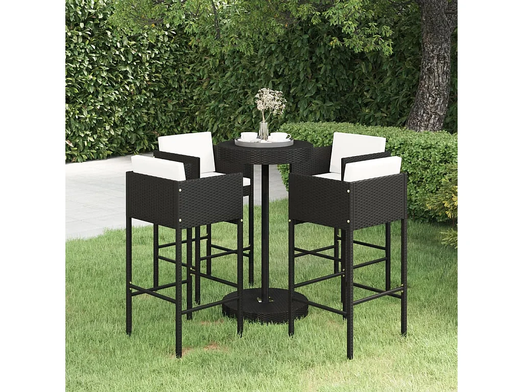 Ensemble de bar de jardin 5 pcs et coussins Résine tressée Noir 13