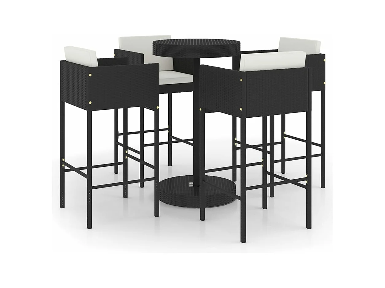 Ensemble de bar de jardin 5 pcs et coussins Résine tressée Noir 13