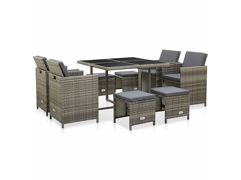 Mobilier à dîner de jardin 9pcs et coussins Résine tressée Gris 4