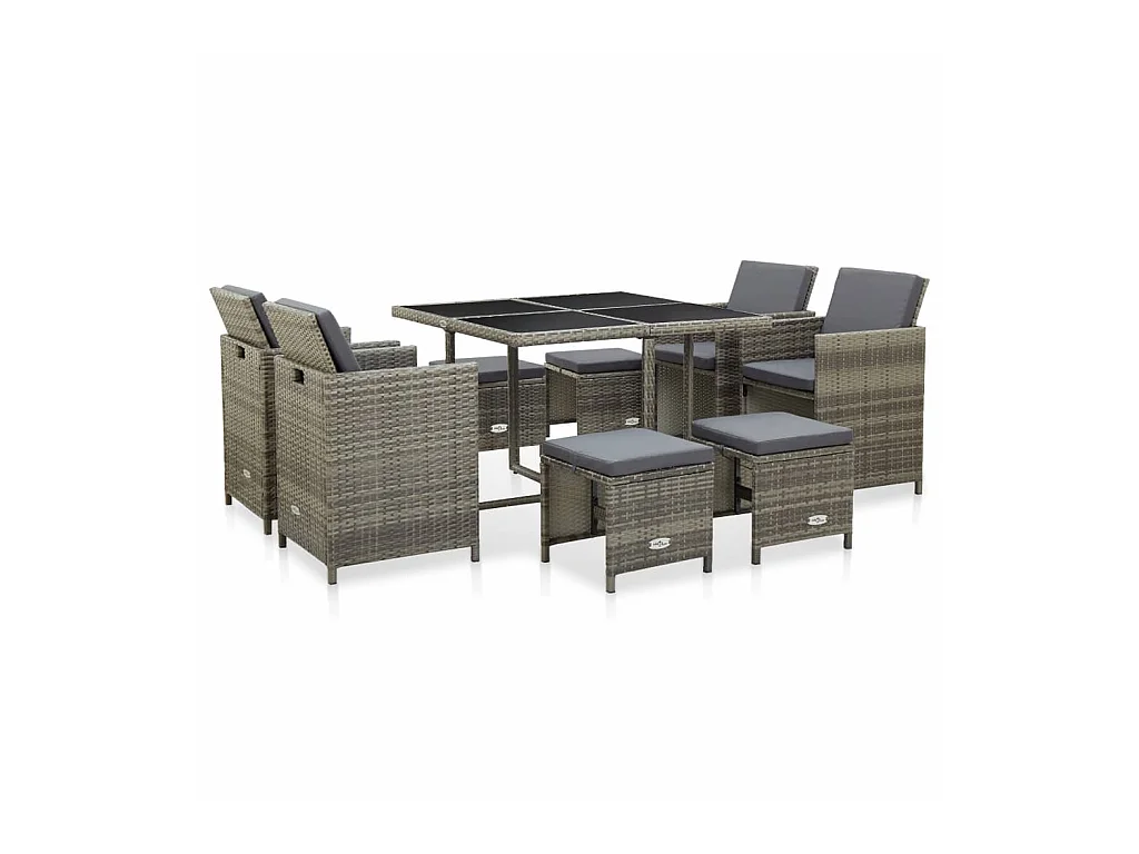 Mobilier à dîner de jardin 9pcs et coussins Résine tressée Gris 4