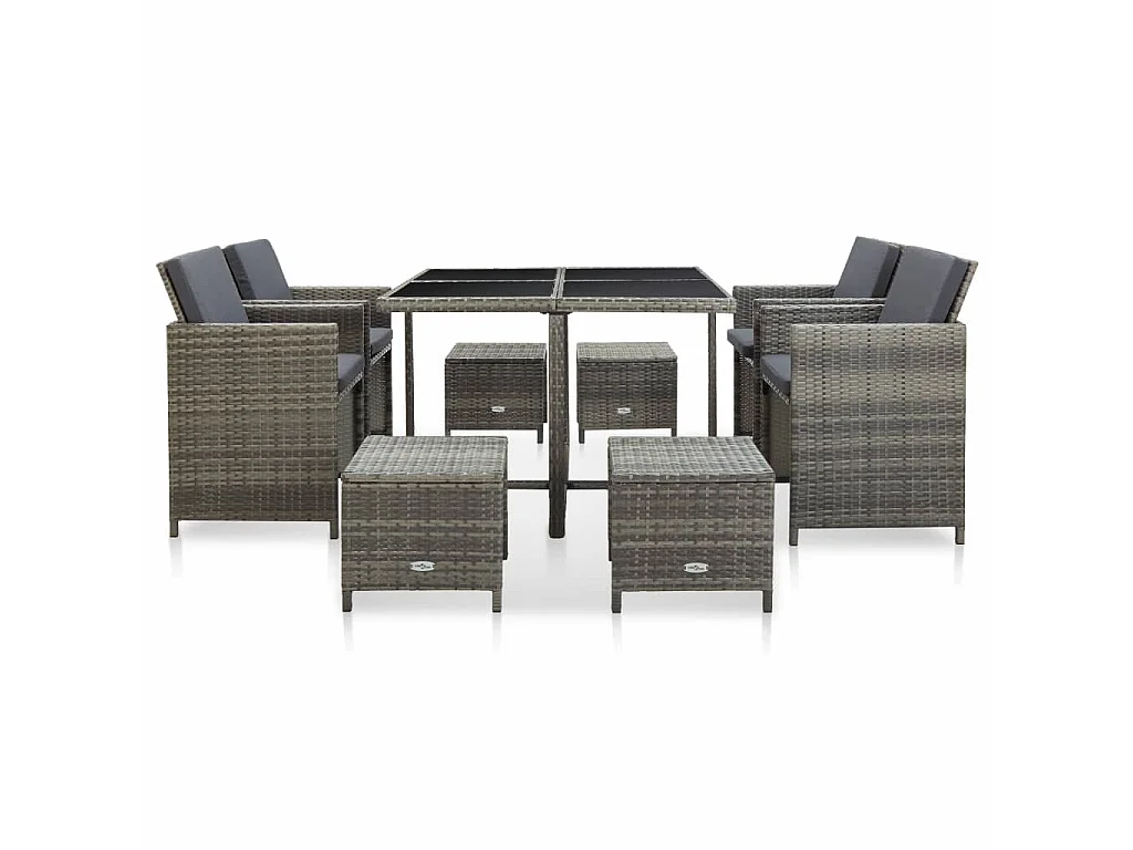 Mobilier à dîner de jardin 9pcs et coussins Résine tressée Gris 4