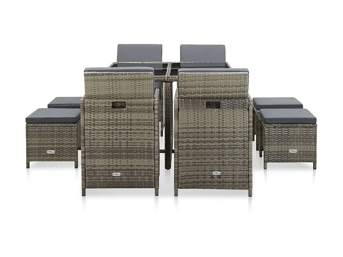 Mobilier à dîner de jardin 9pcs et coussins Résine tressée Gris 4