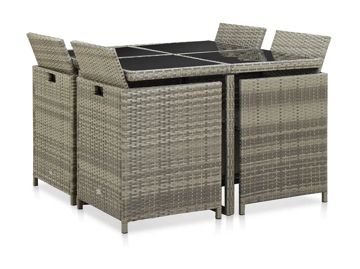 Mobilier à dîner de jardin 9pcs et coussins Résine tressée Gris 4