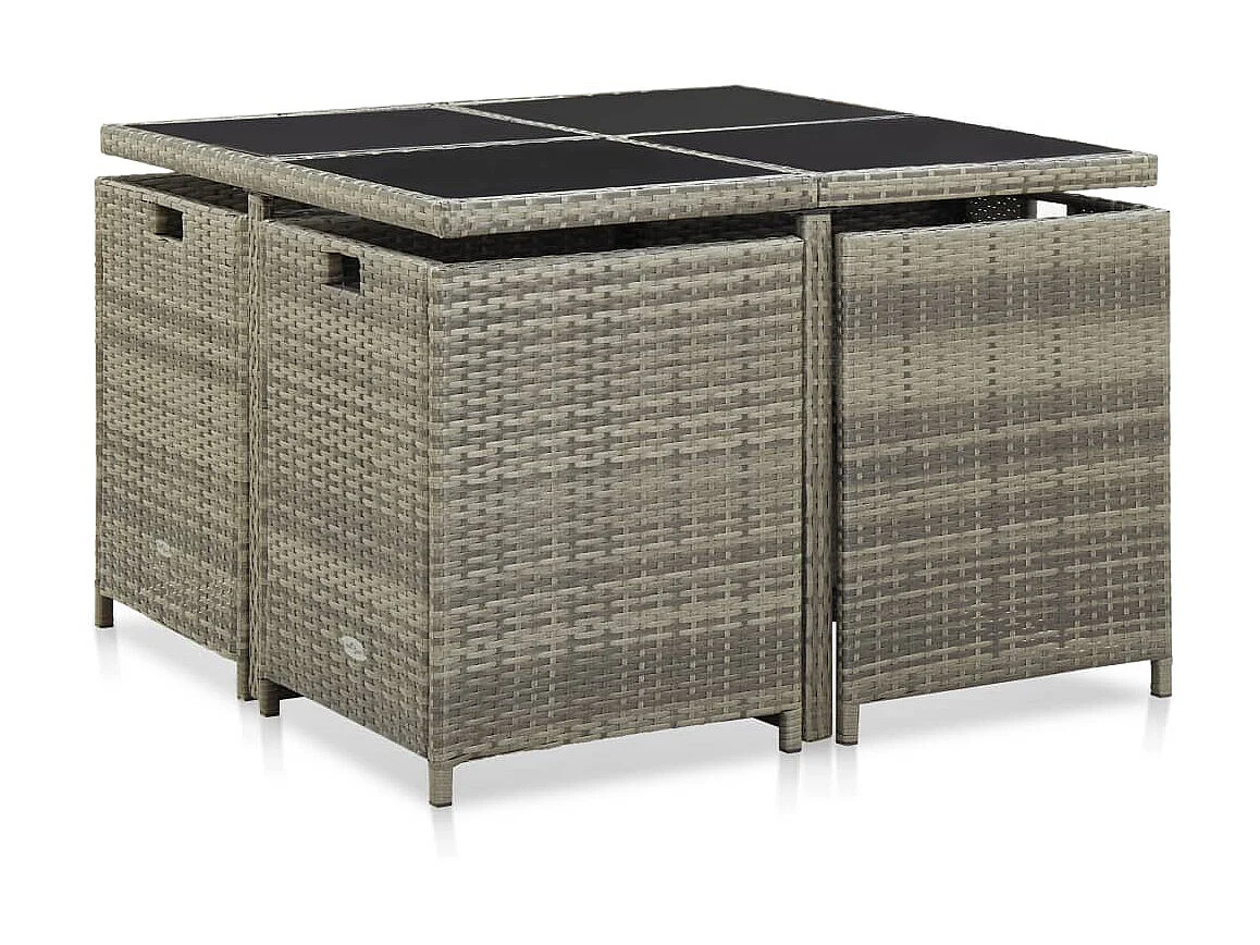 Mobilier à dîner de jardin 9pcs et coussins Résine tressée Gris 4