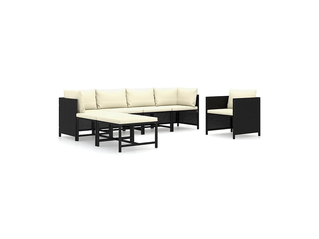 Salon de jardin 7 pcs avec coussins Résine tressée Noir 37