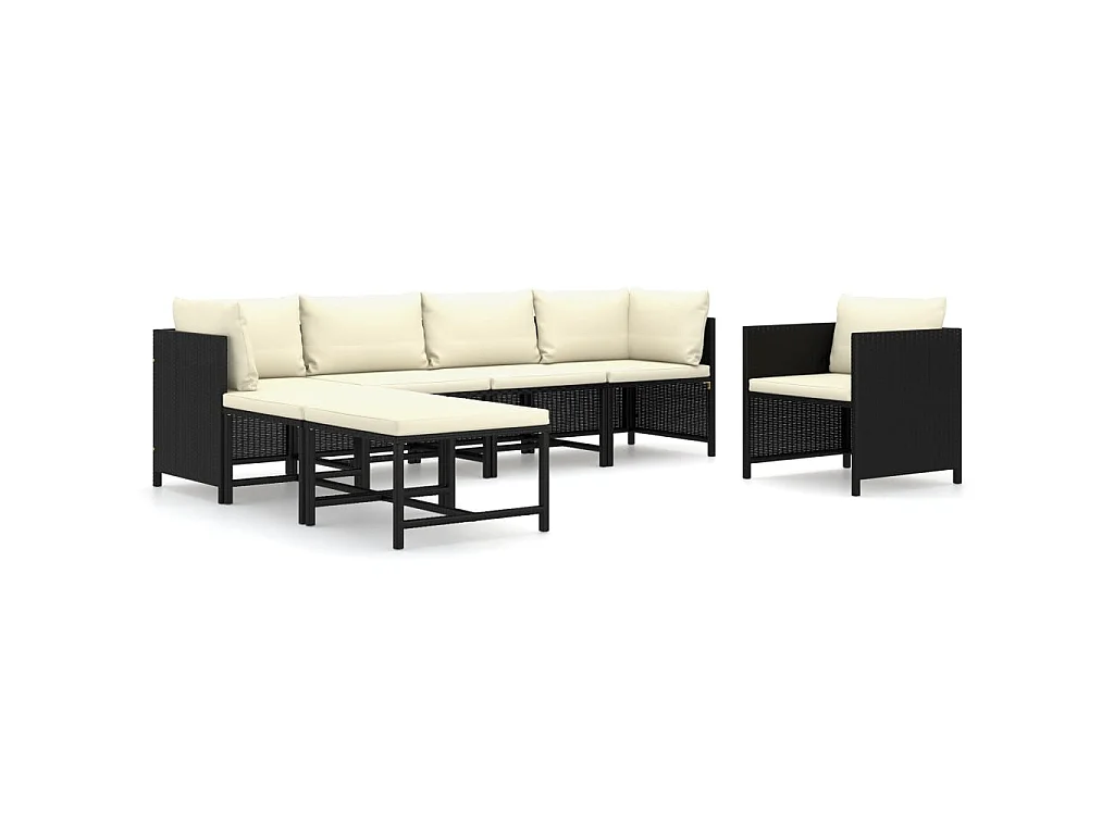 Salon de jardin 7 pcs avec coussins Résine tressée Noir 37