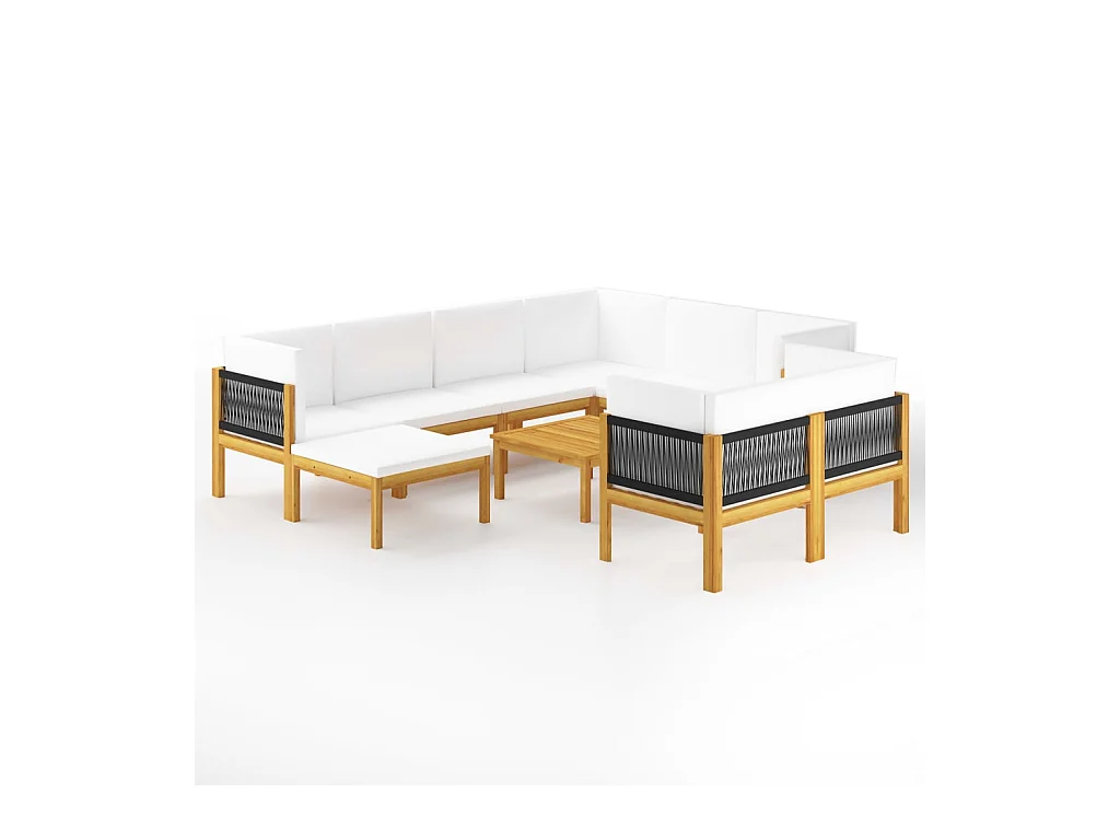 Salon de jardin 10 pcs avec coussins Crème Bois d'acacia solide