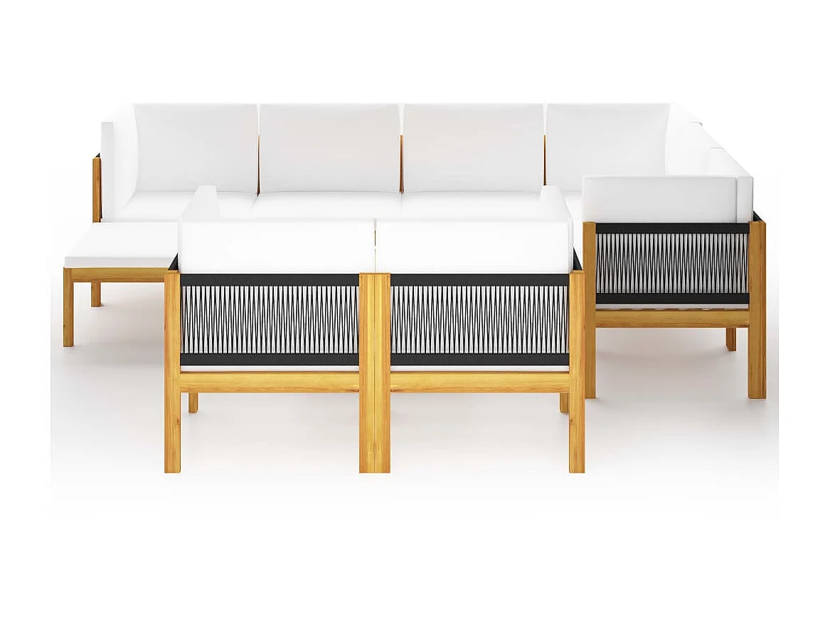 Salon de jardin 10 pcs avec coussins Crème Bois d'acacia solide