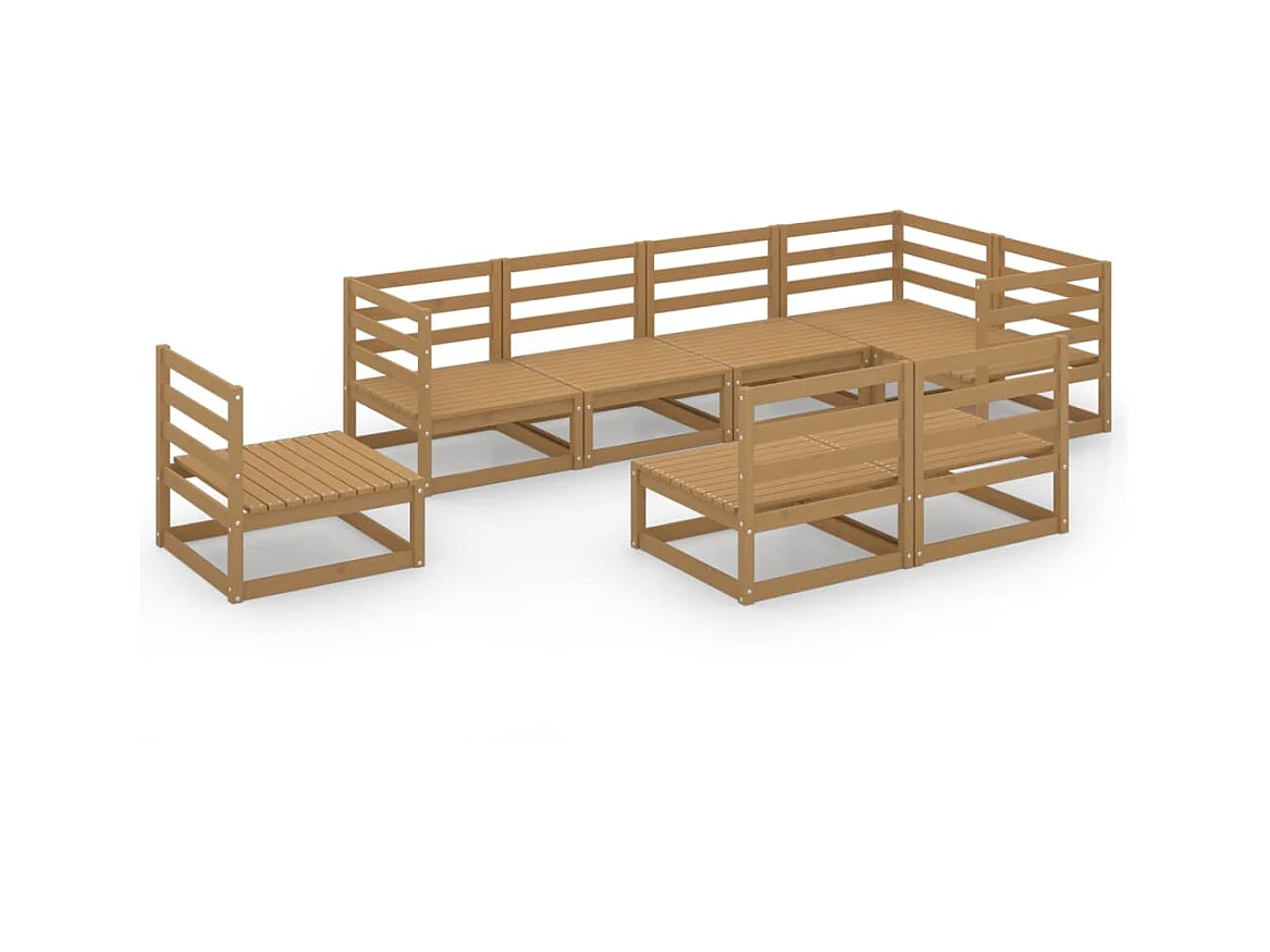 Salon de jardin 8 pcs Marron miel Bois de pin massif 20