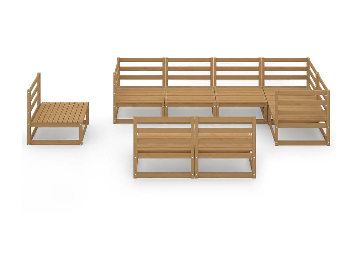 Salon de jardin 8 pcs Marron miel Bois de pin massif 20