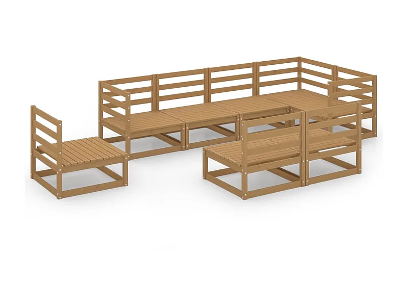 Salon de jardin 8 pcs Marron miel Bois de pin massif 20