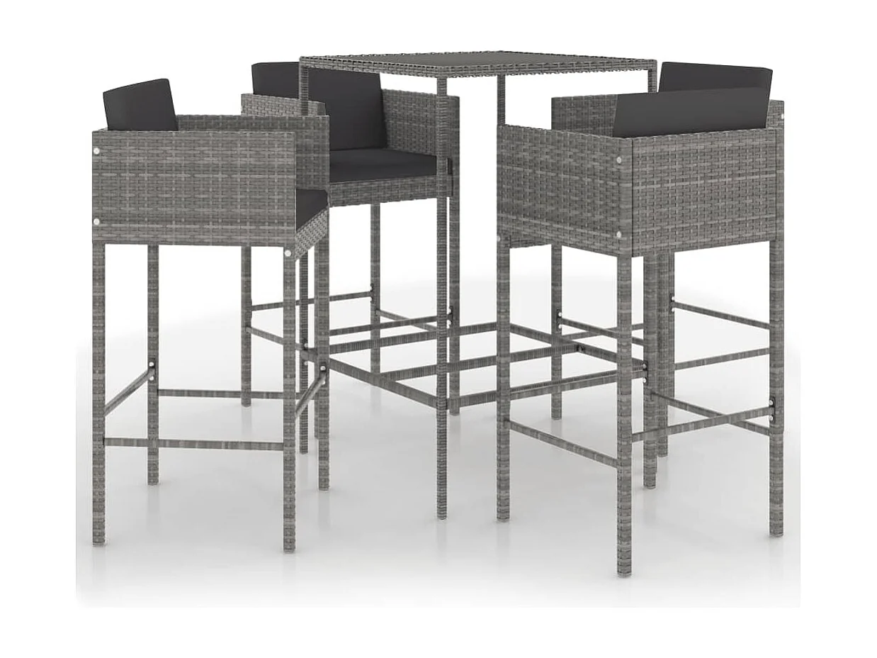 Ensemble de bar de jardin 5 pcs et coussins Résine tressée Gris 18
