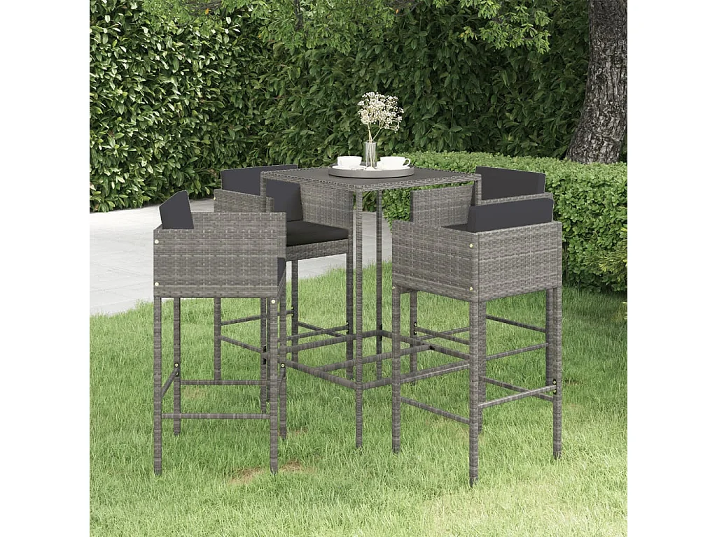 Ensemble de bar de jardin 5 pcs et coussins Résine tressée Gris 18
