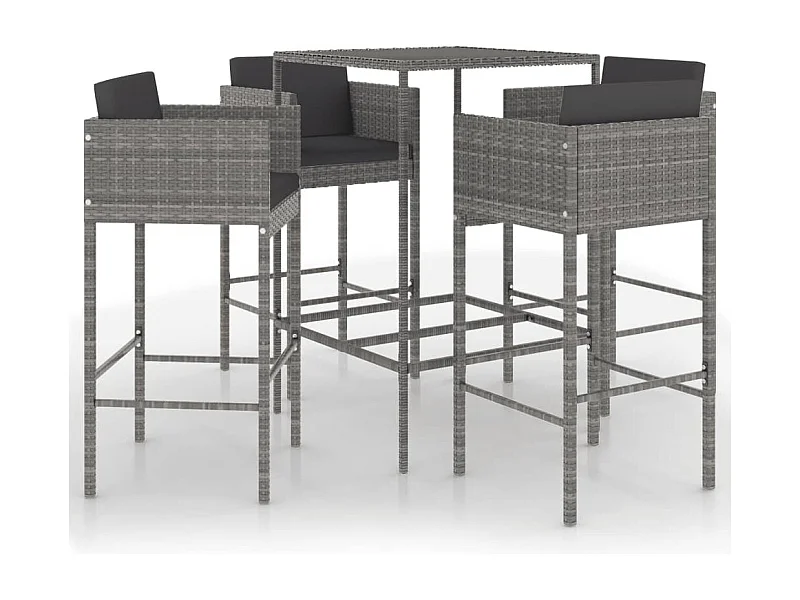 Ensemble de bar de jardin 5 pcs et coussins Résine tressée Gris 18