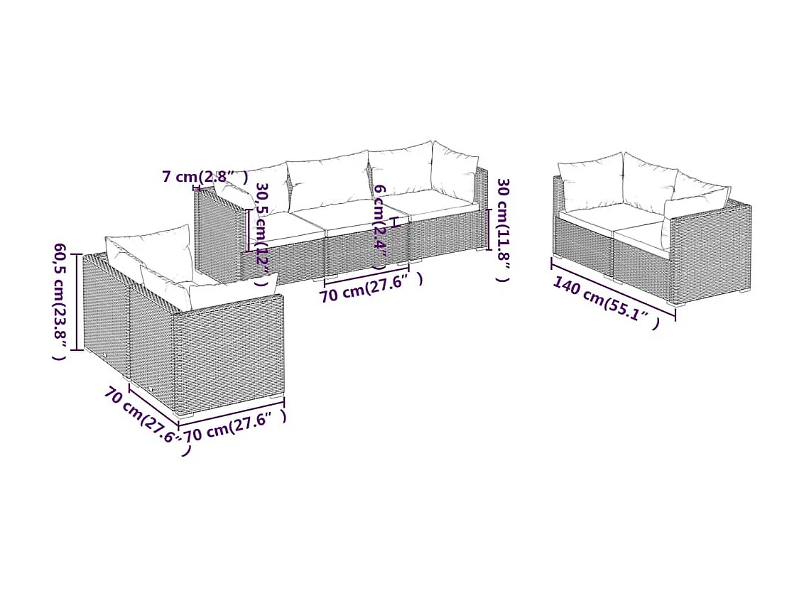Salon de jardin 7 pcs avec coussins Résine tressée Gris 8