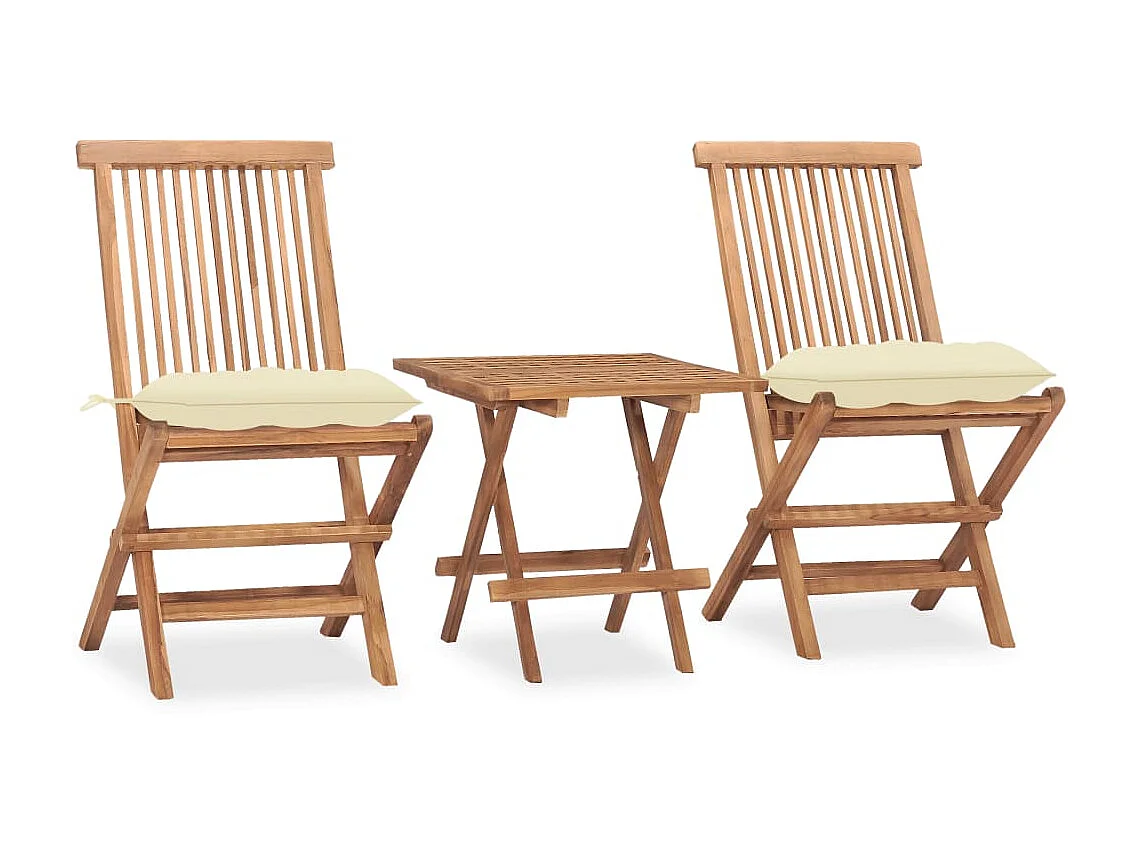 Mobilier à dîner d'extérieur pliable avec coussin 3 pcs Teck 47