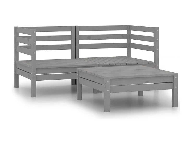 Salon de jardin 3 pcs Gris Bois de pin massif 8
