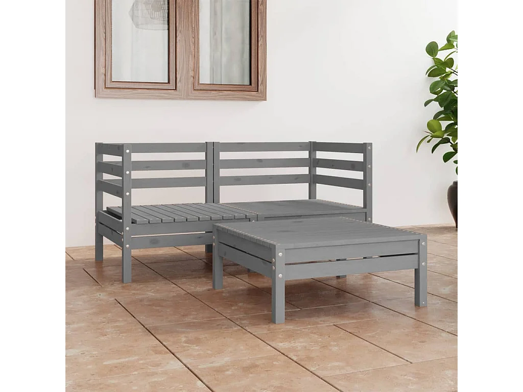 Salon de jardin 3 pcs Gris Bois de pin massif 8