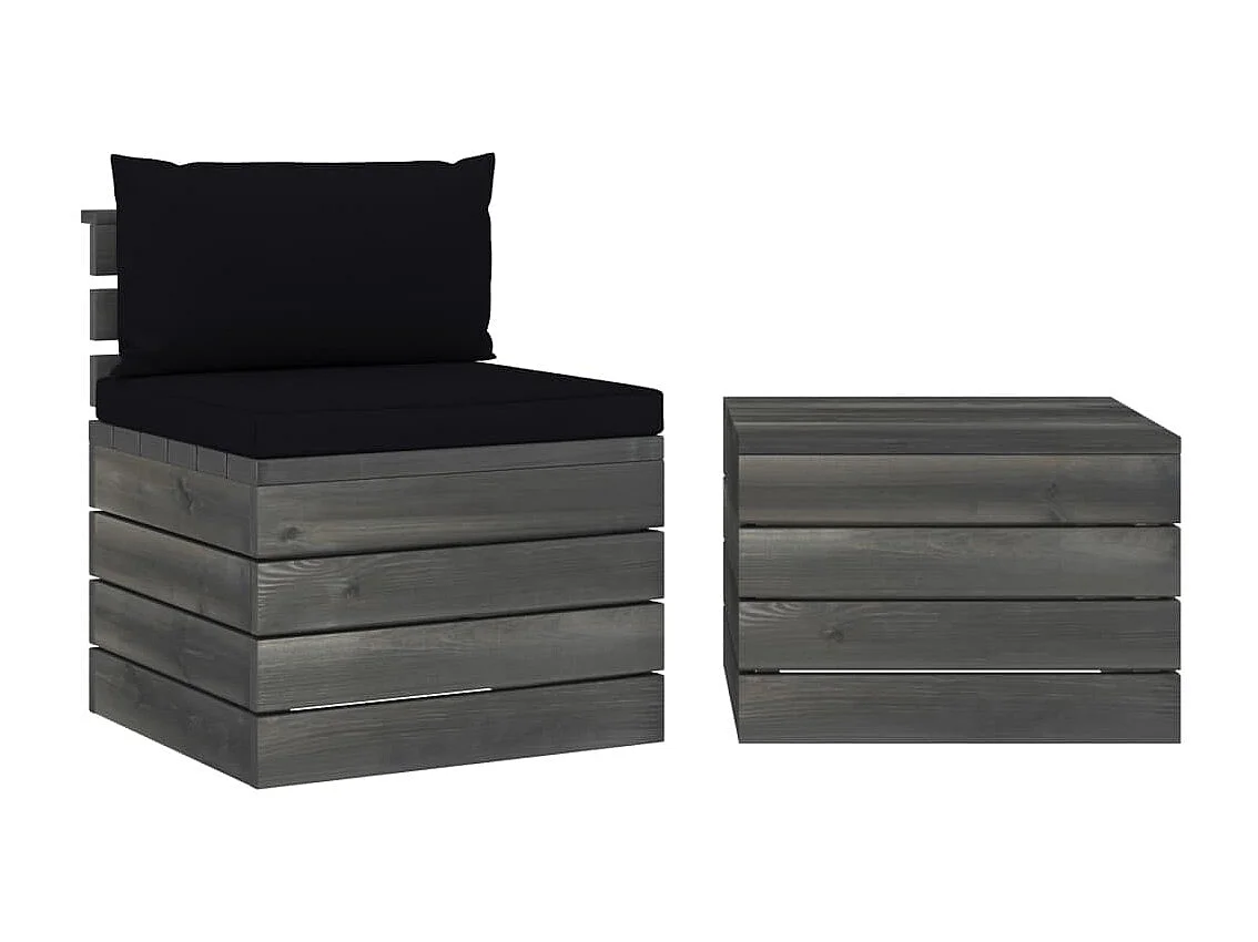 Salon palette de jardin 2 pcs avec coussins Bois de pin massif 17