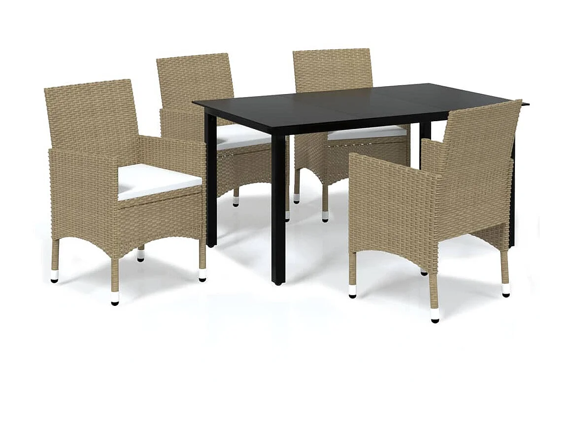 Meubles à dîner de jardin et coussins 5 pcs Poly rotin Beige 2
