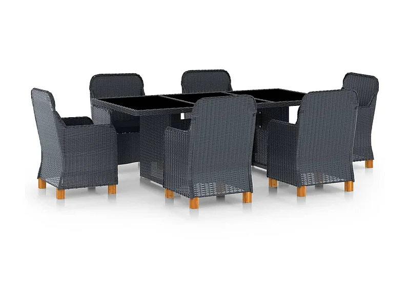 Mobilier à dîner 7 pcs avec coussins Résine tressée Gris foncé
