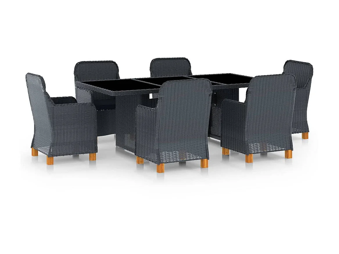 Mobilier à dîner 7 pcs avec coussins Résine tressée Gris foncé