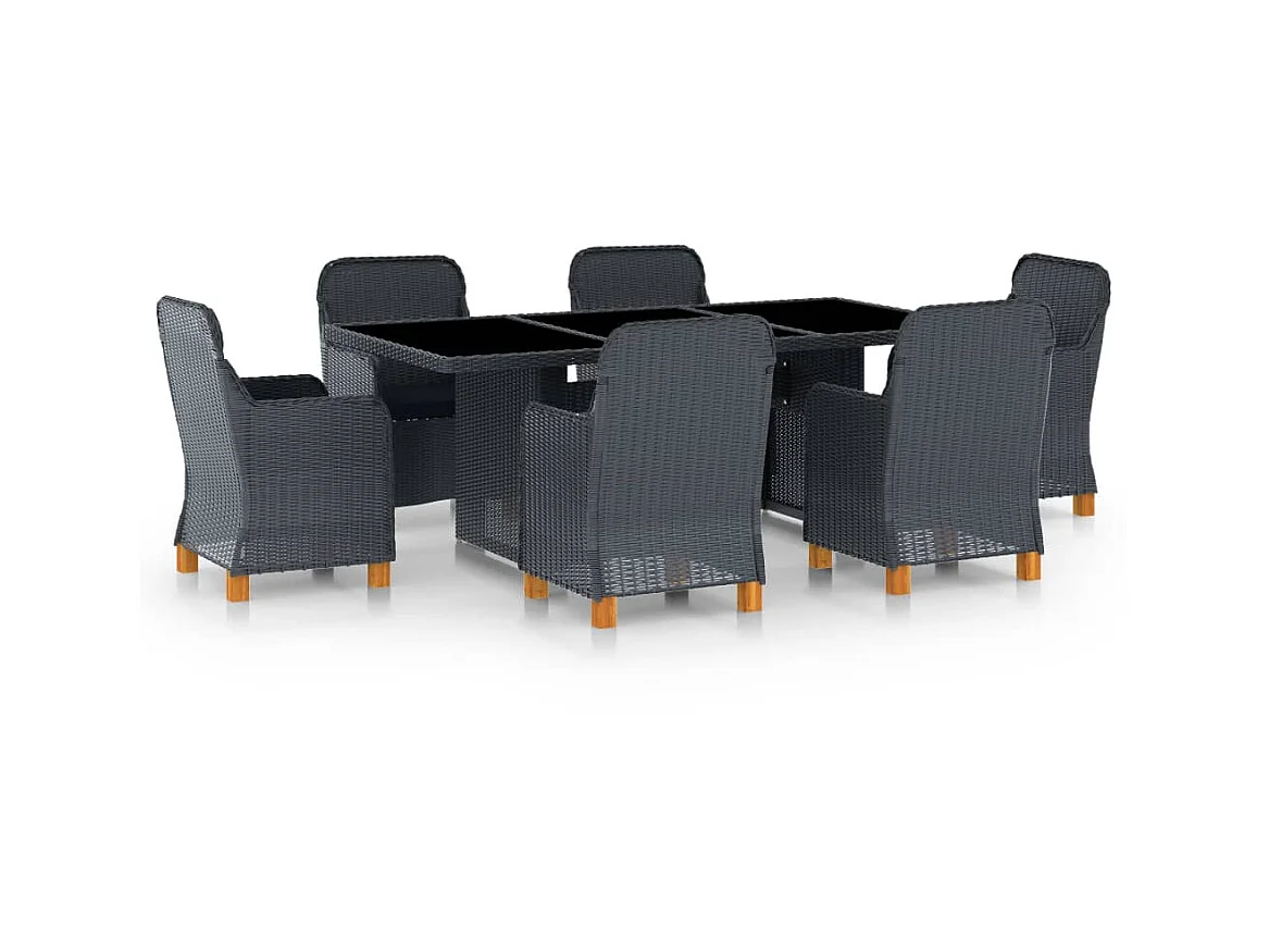 Mobilier à dîner 7 pcs avec coussins Résine tressée Gris foncé