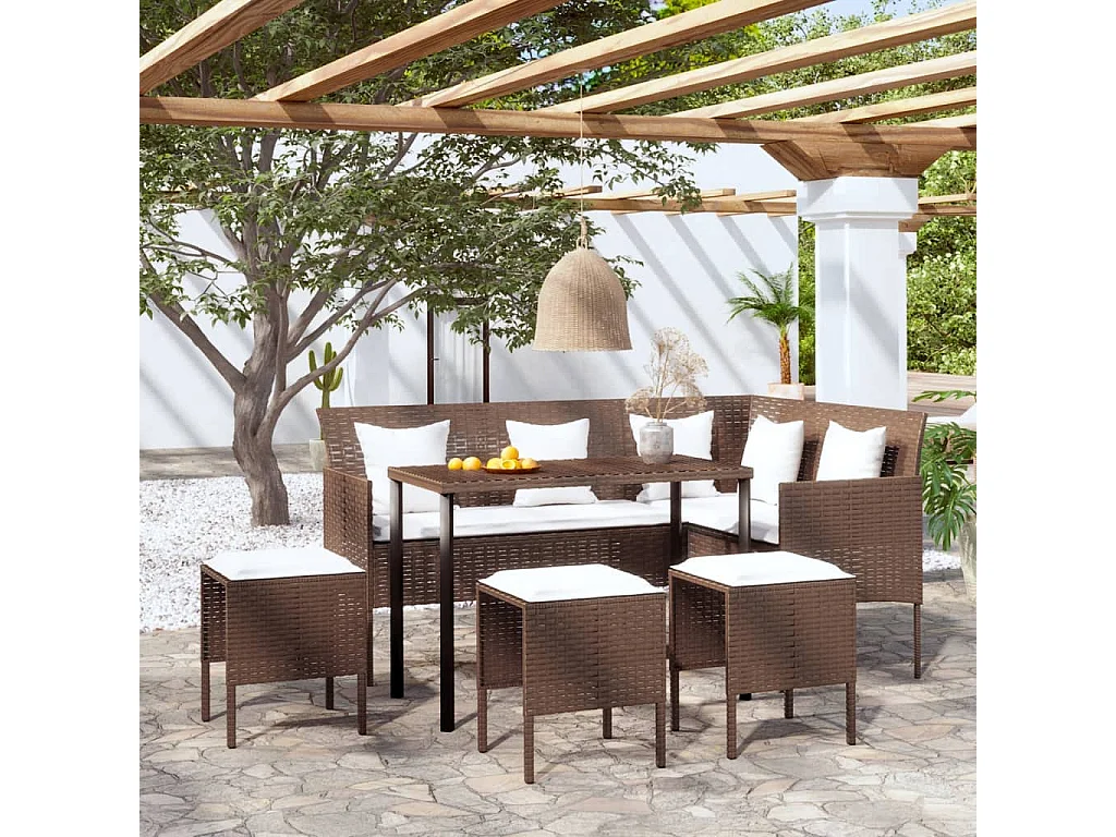 Ensemble de canapés en L 5pcs avec coussins Résine tressée Brun